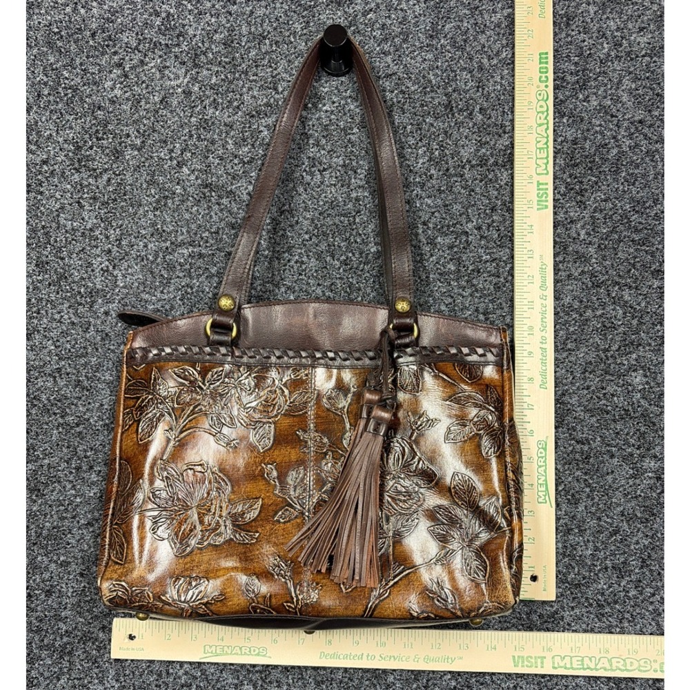 Patricia Nash Tote Bag Womens Tan Floral Embossed Leather Tassel Boho Western - Picture 2 of 11